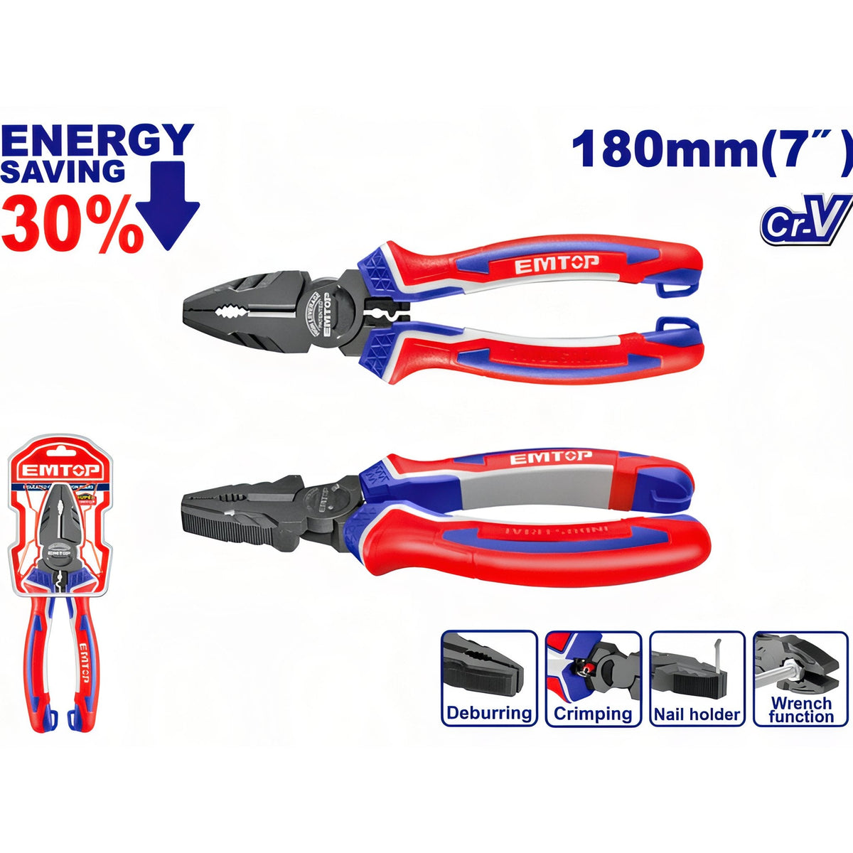 Alicate EMTOP Multiusos 7” Ergonómico Alta Resistencia — EPLRC0721