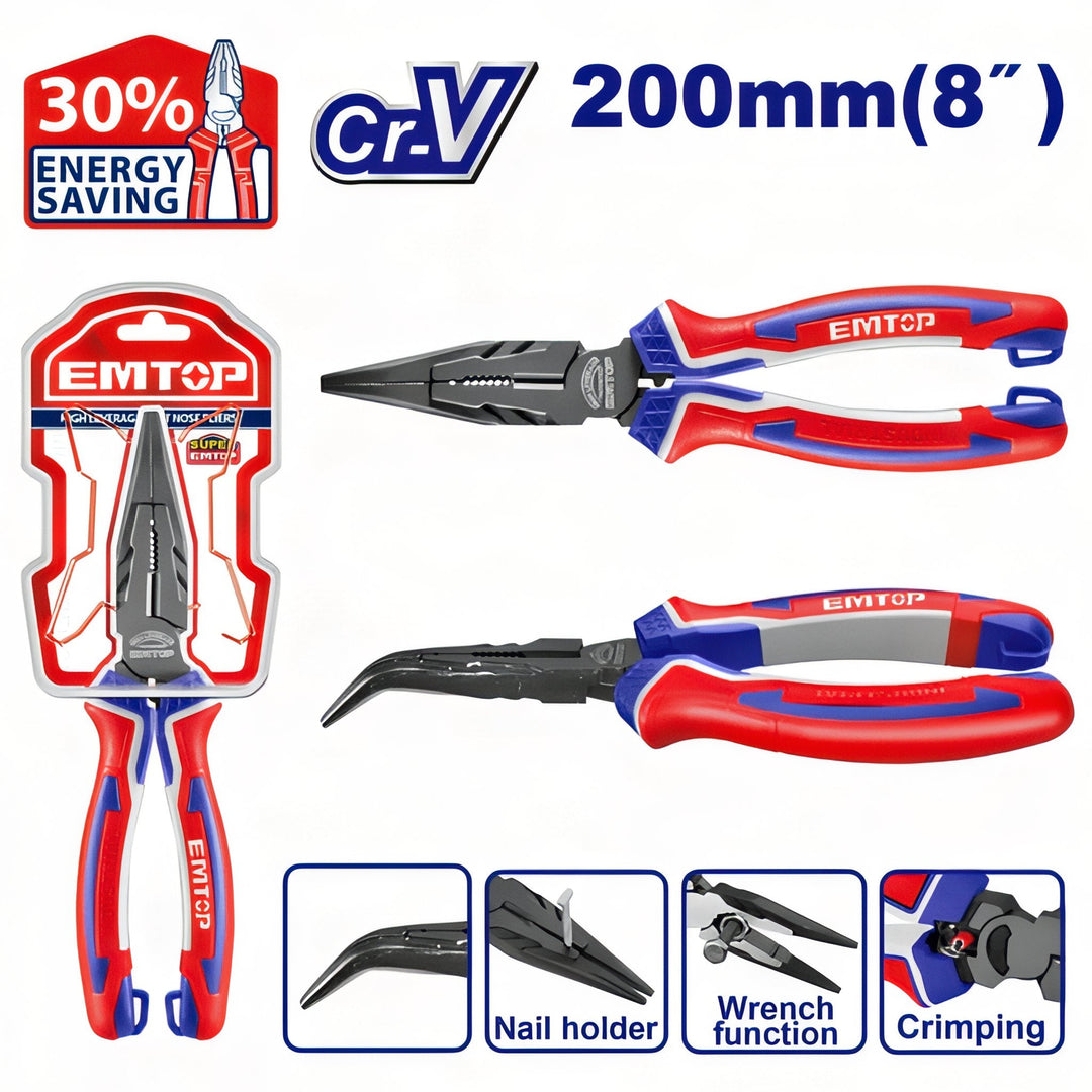 Alicates de punta curva EMTOP EPLRB0821 — 200 mm, Cr-V