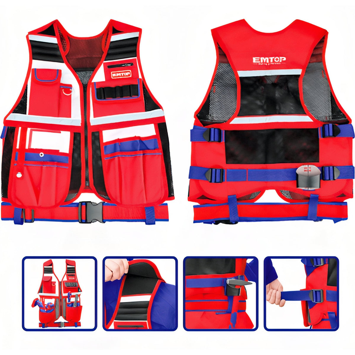 Chaleco Multiusos EMTOP con 14 Bolsillos y Soporte Martillo - Confort Ajustable — ETVT1701