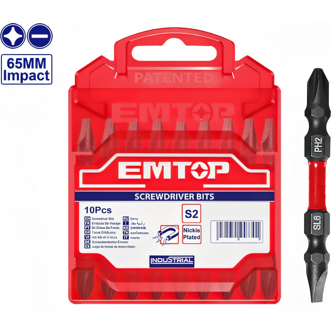 EMTOP 10 Puntas de Destornillador PH2/SL6 - 65mm — ESBTMHL133