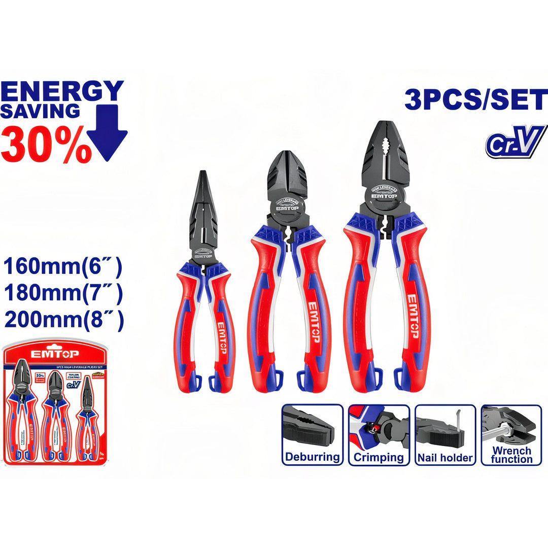 Set de Alicates EMTOP Precisión y Durabilidad 3 Piezas — EPLS0321