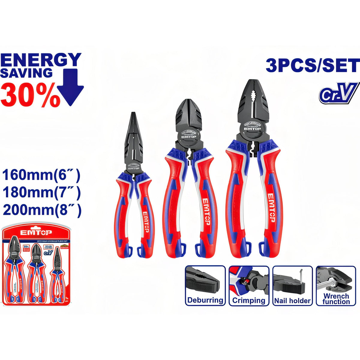 Set de Alicates EMTOP Precisión y Durabilidad 3 Piezas — EPLS0321