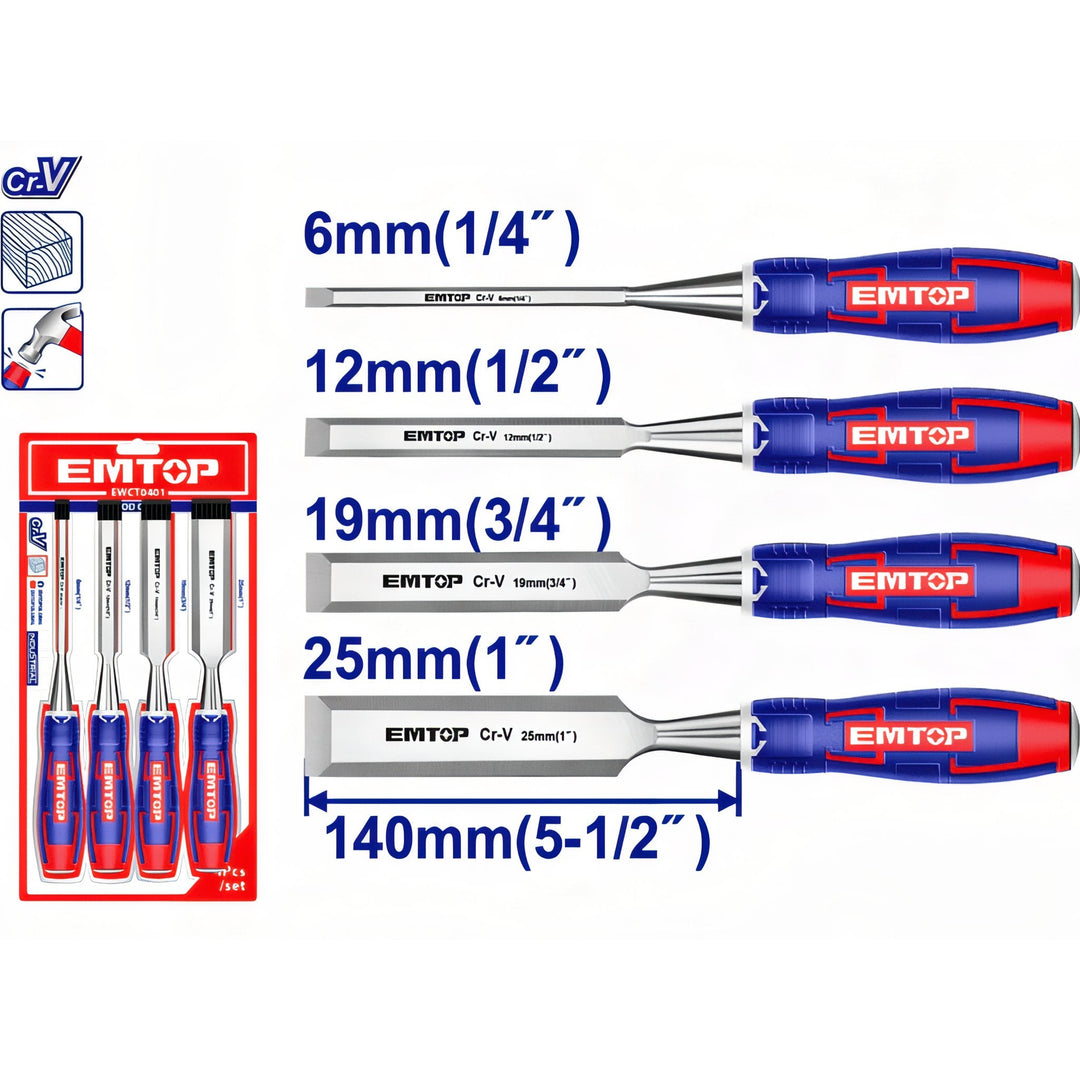 Juego de herramientas para madera EMTOP EWCT0401 — 4 tamaños