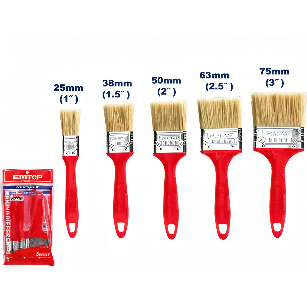 Set Profesional EMTOP de Brochas para Pintor - Versatilidad en 5 Tamaños — EPBH160501