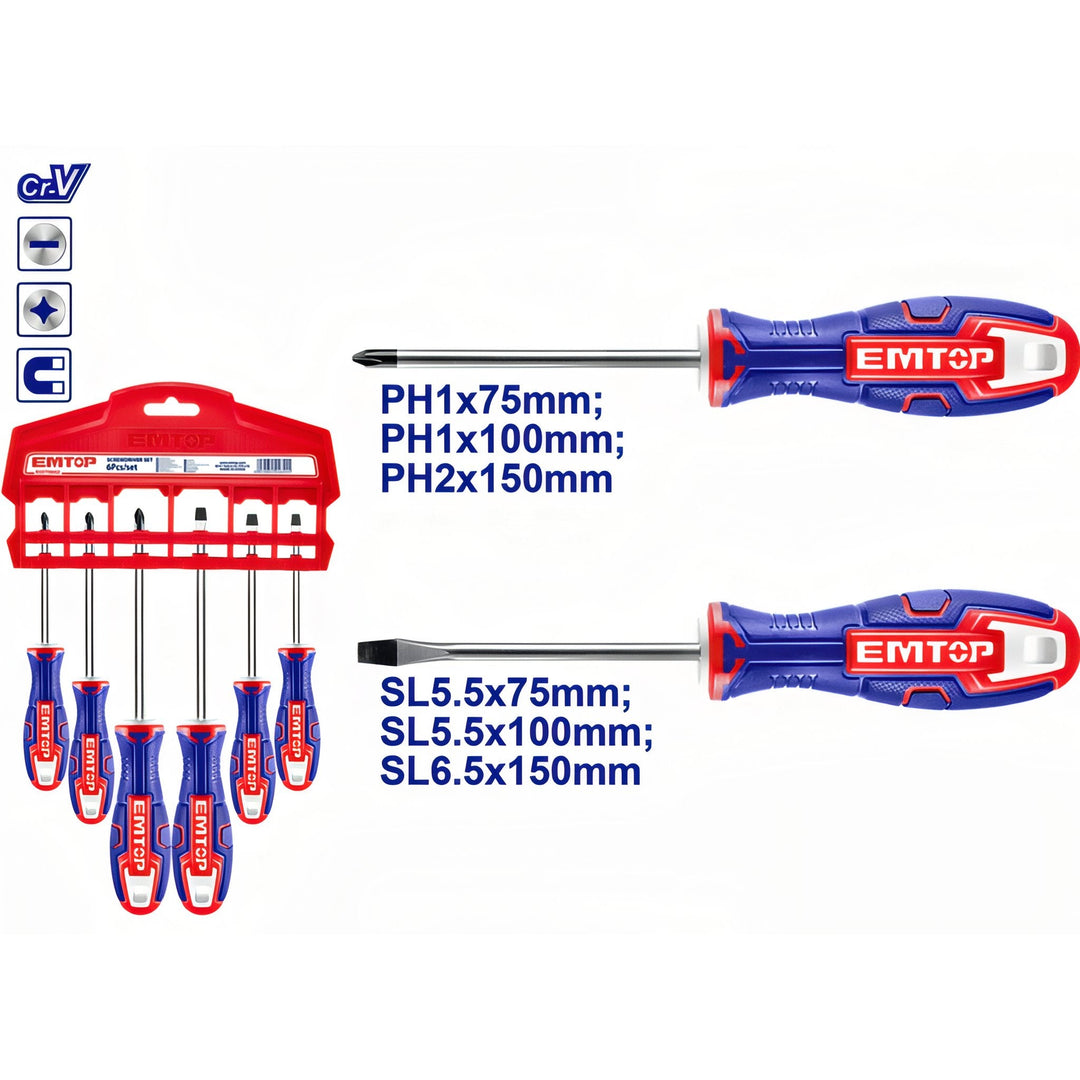 Kit Profesional EMTOP Destornilladores Multiusos 6 Piezas — ESST0602