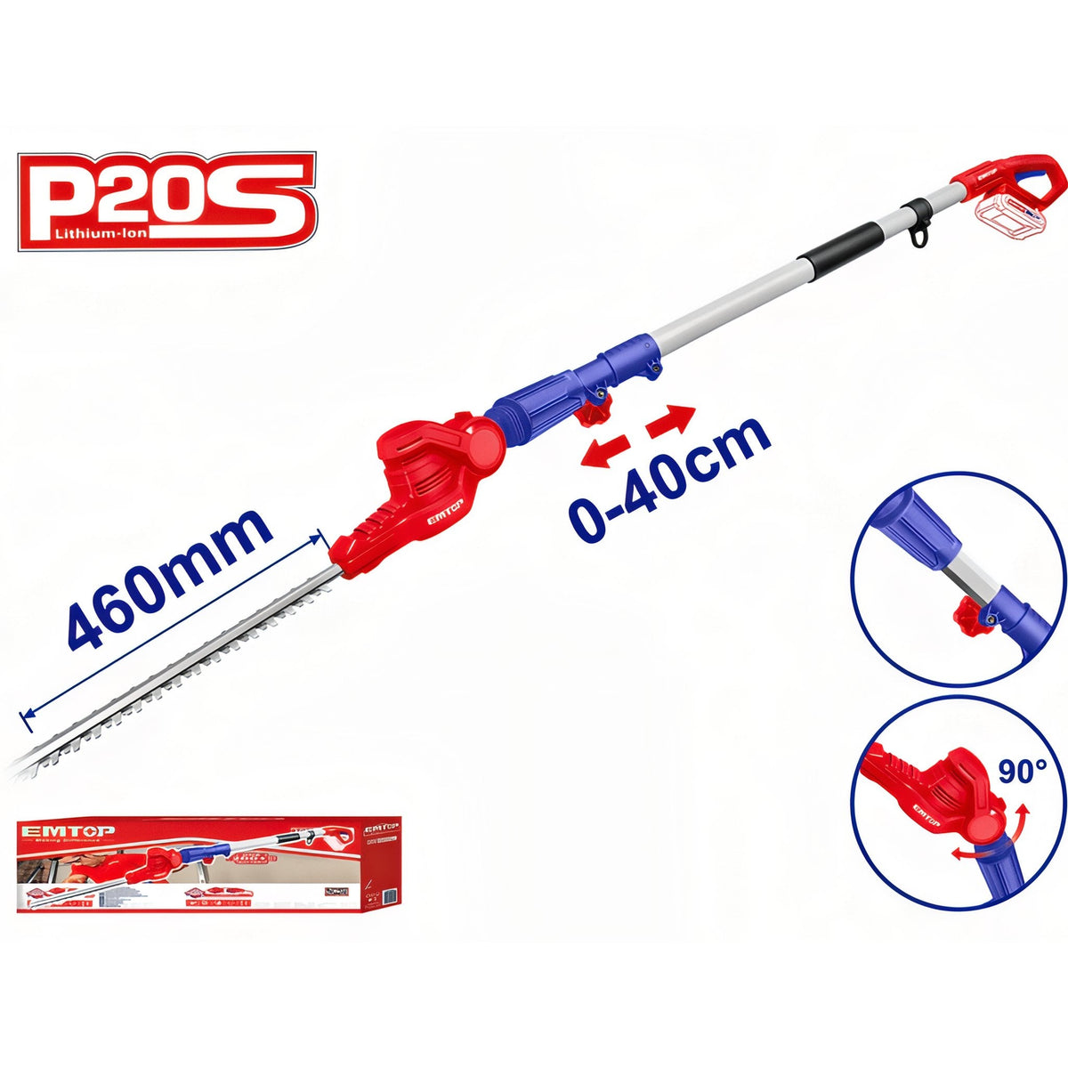 Cortasetos extensible inalámbrico EMTOP EPHT201601 — 20 V