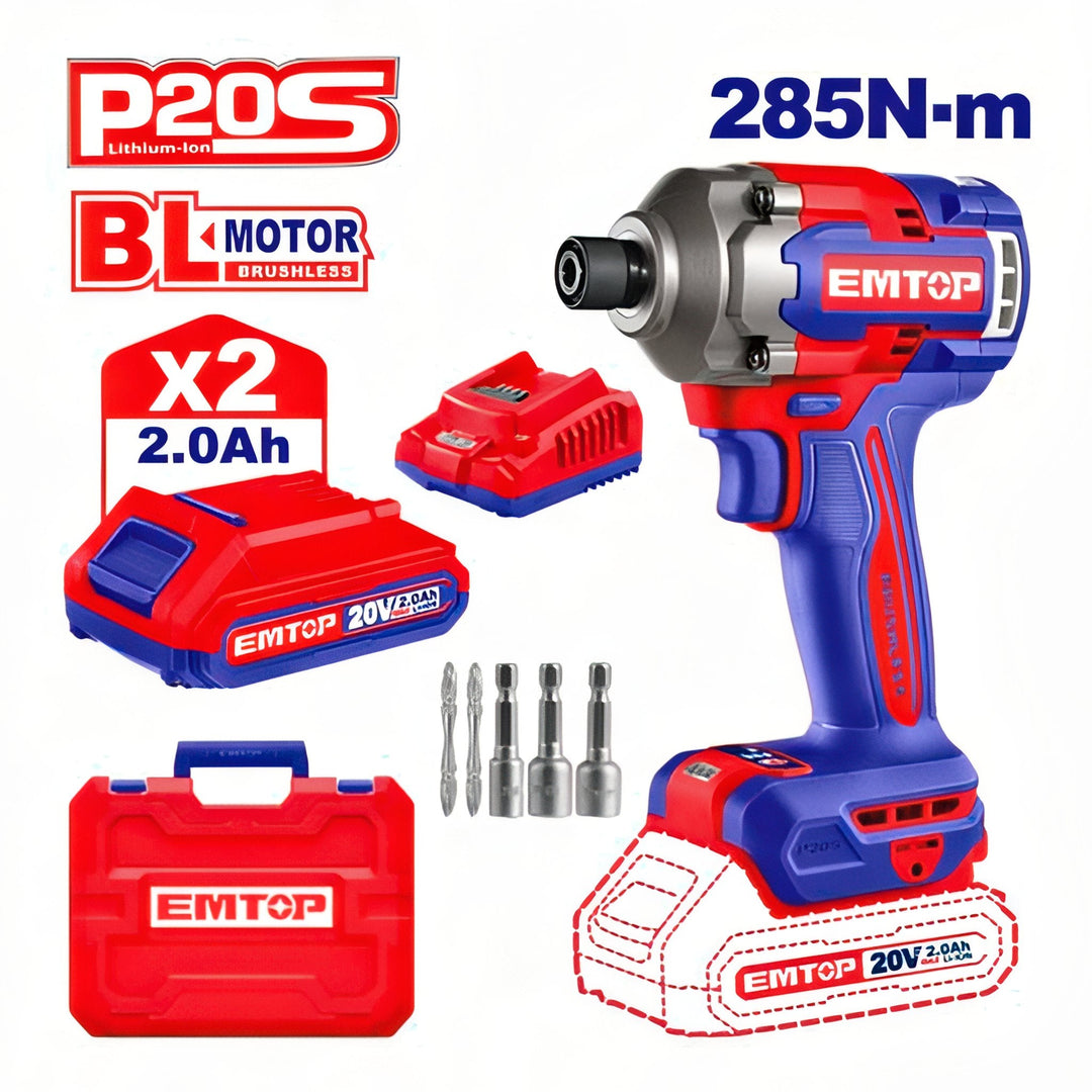 Atornillador de Impacto EMTOP 285nm - Kit Completo 20V — ECIRL2028E
