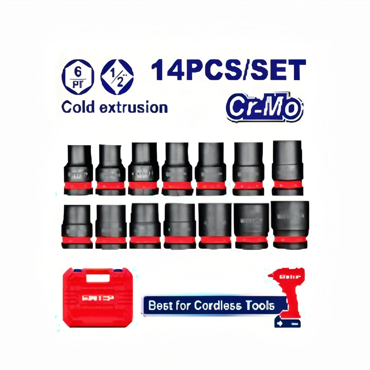 Juego de vasos de impacto EMTOP EMSSD12141 — 1/2 pulgadas, 14 piezas