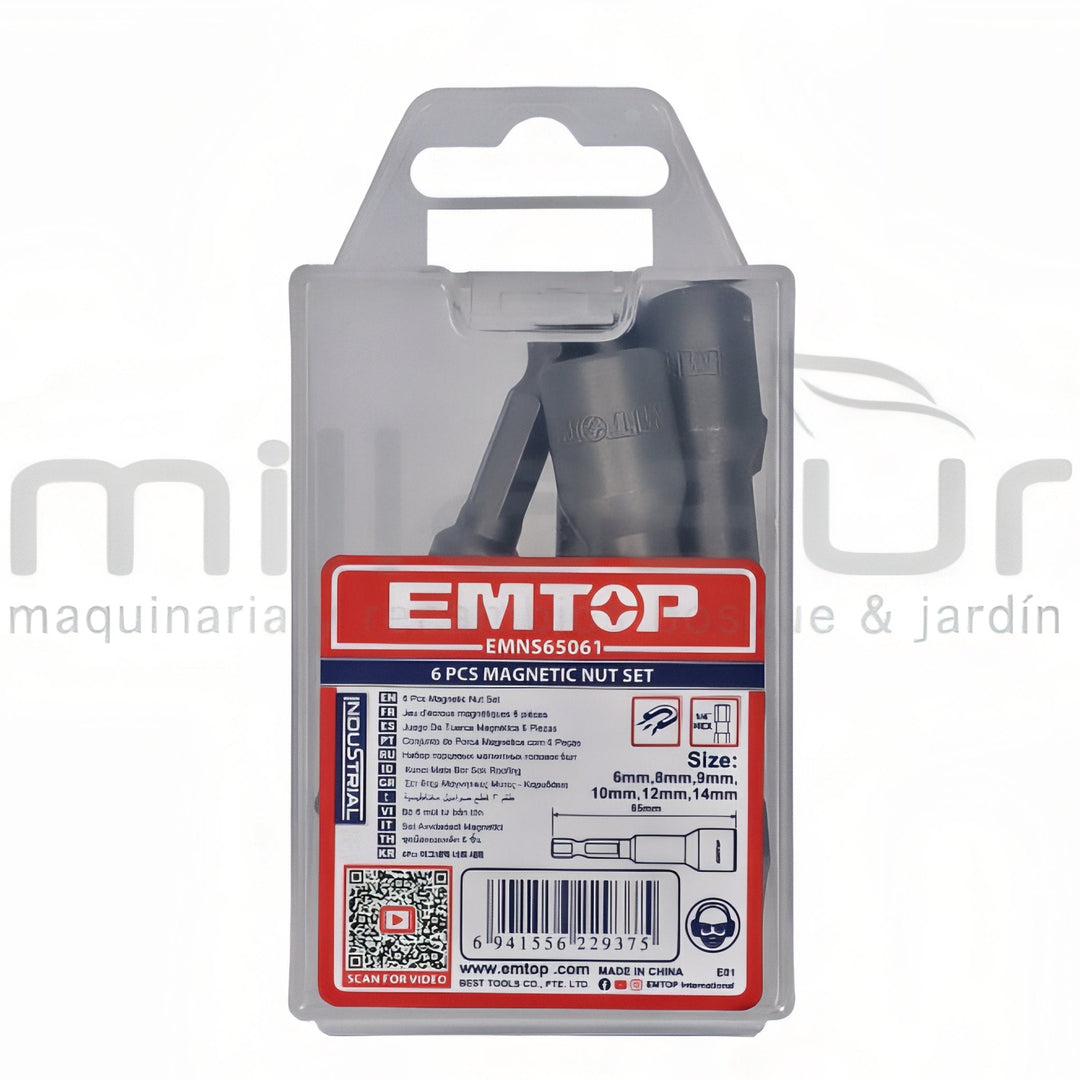 Juego de 6 puntas magnéticas EMTOP EMNS65061 — 65 mm