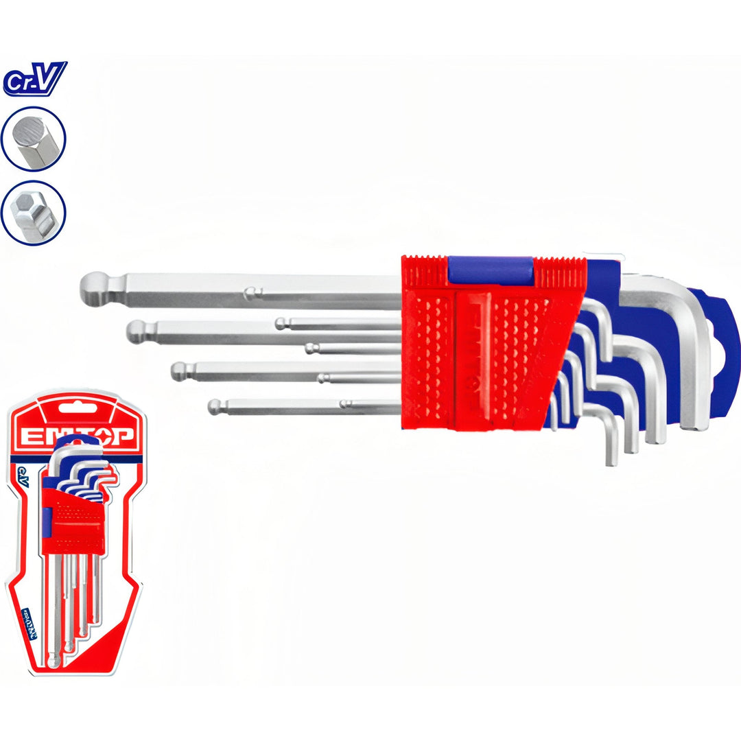 Set Profesional EMTOP de Llaves Allen Hexagonales - 9 Piezas — EHKY2091