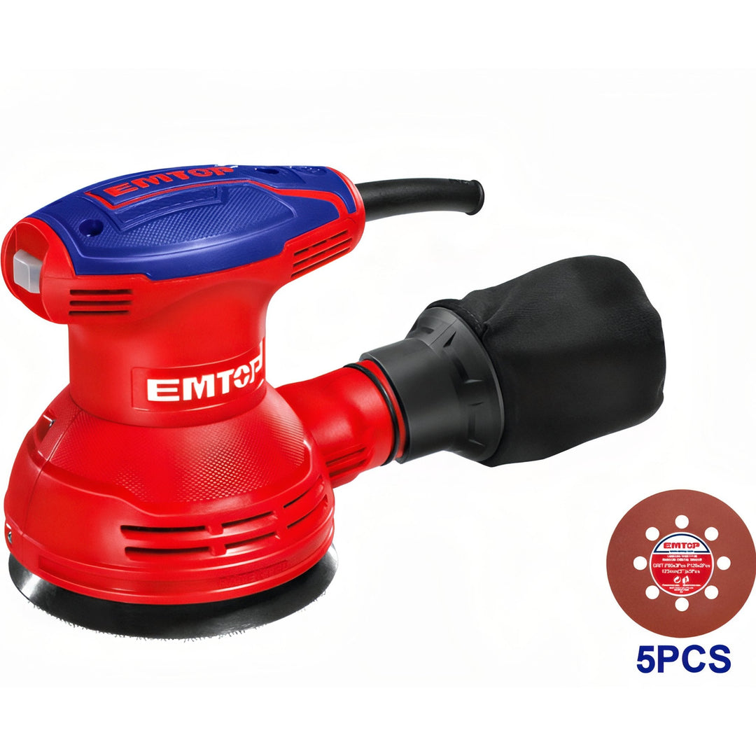 EMTOP 320W - Lijadora Orbital Eficiente con Sujeción Velcro y Set de Lijas — EFSR23201