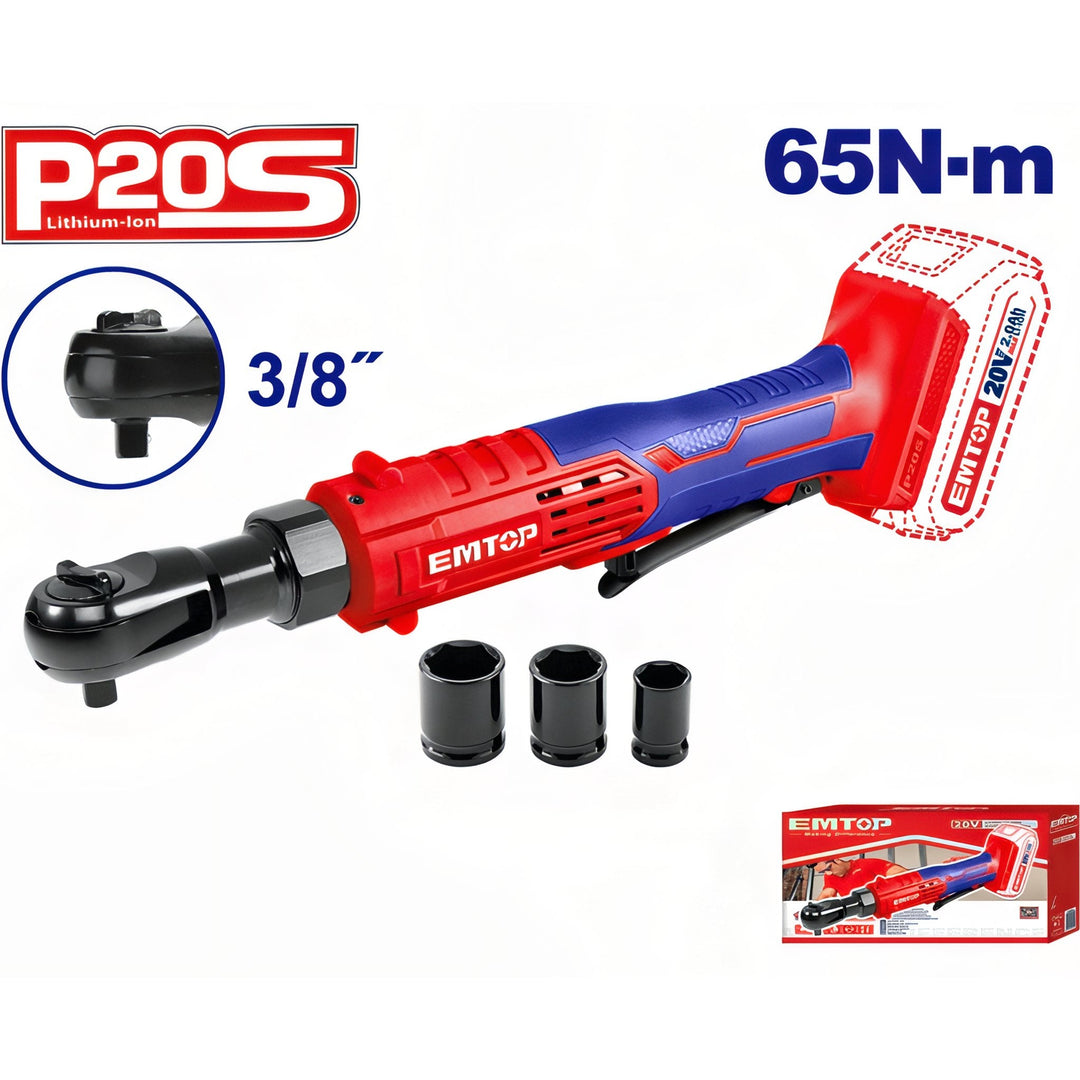 Llave de carraca EMTOP EDRL2060151 — 20 V, 3/8 pulgadas