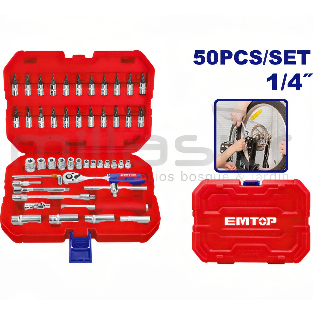 Kit de Herramientas EMTOP 50 Piezas 1/4" Cr-V para Mecánica de Precisión — ESKT14501