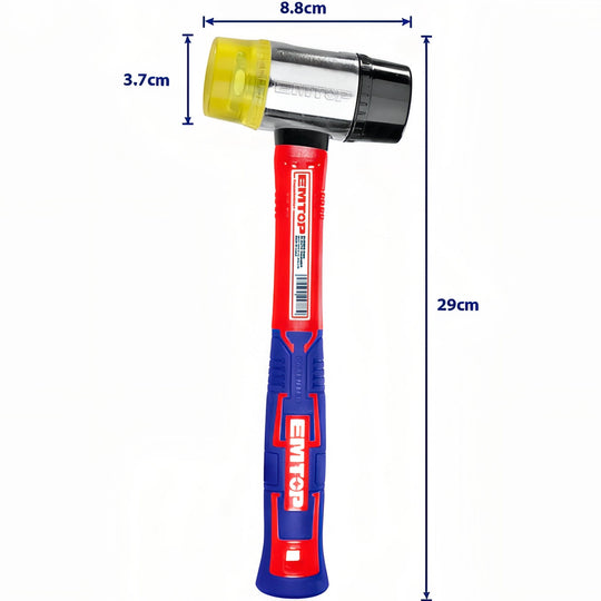 EMTOP Martillo de Goma Confort 40mm - Mango Ergonómico de Fibra de Vidrio — EHAMRH0401