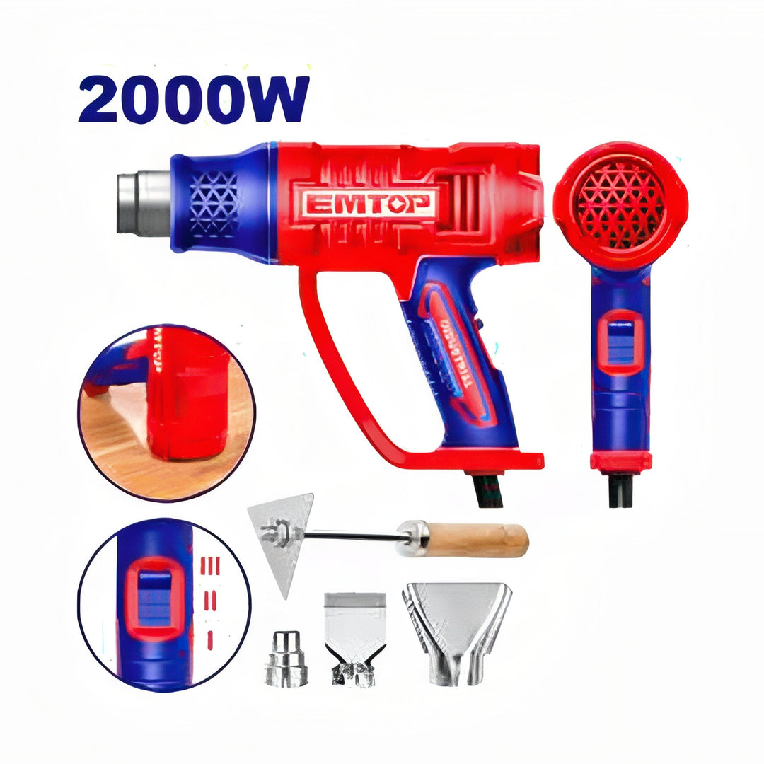 EMTOP 2000W - Pistola de Calor Profesional con Kit de Boquillas y Raspador — EHGN20078