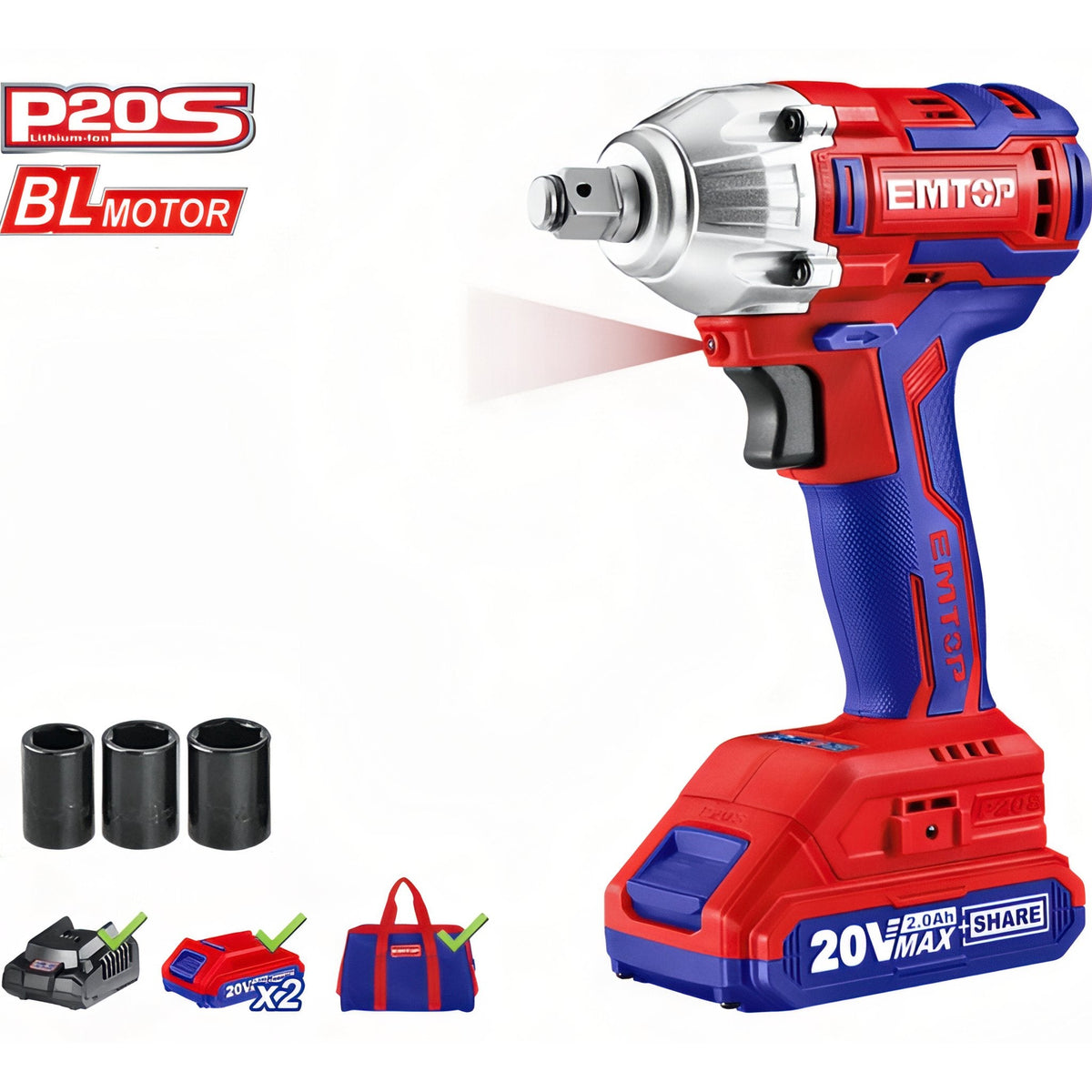 EMTOP Llave de Impacto Inalámbrica 20V — ECDLIW20221