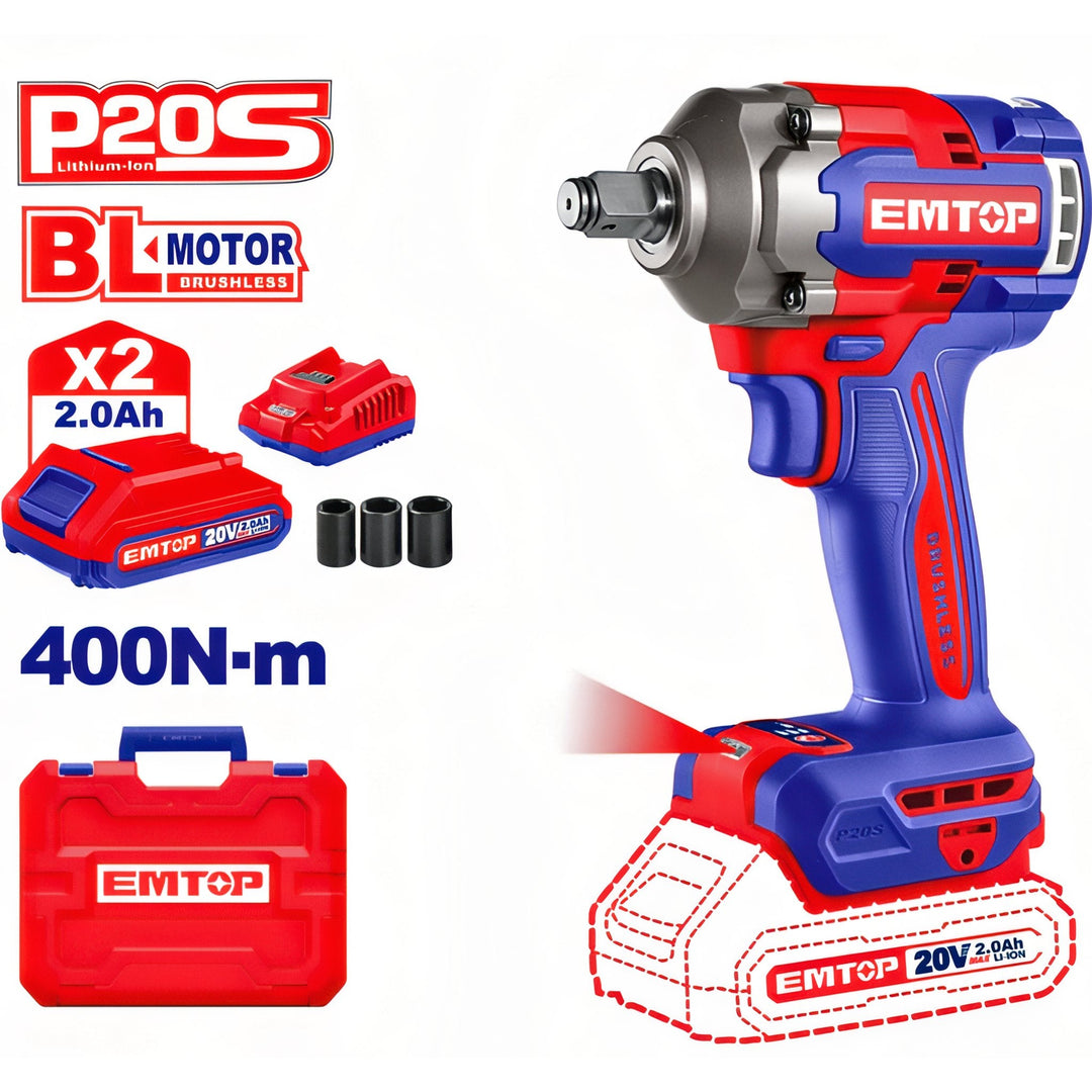 Kit de llave de impacto EMTOP ECIWL2040 — 20 V