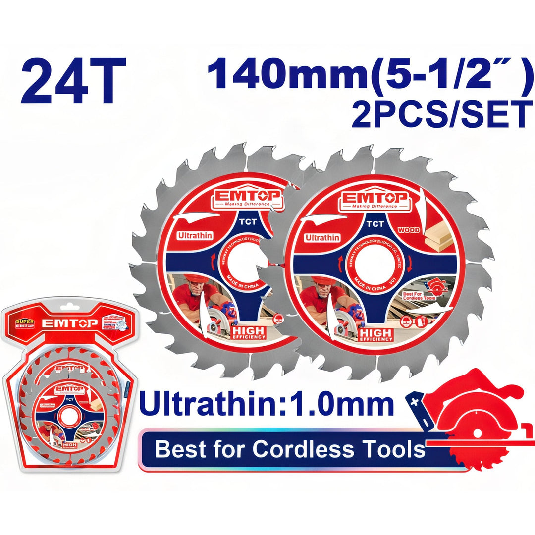 Discos de sierra circular EMTOP ETCT1403 — 140 mm, 24 dientes, 2 unidades