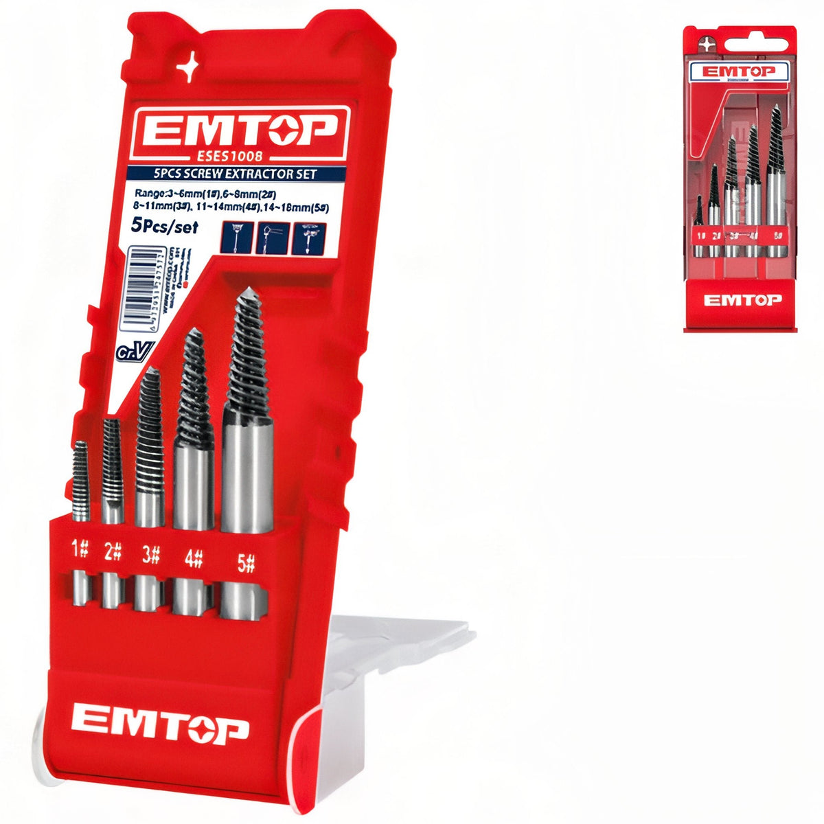 Kit Profesional EMTOP Extractores de Tornillos Cr-V Multi-Medida — ESES1008