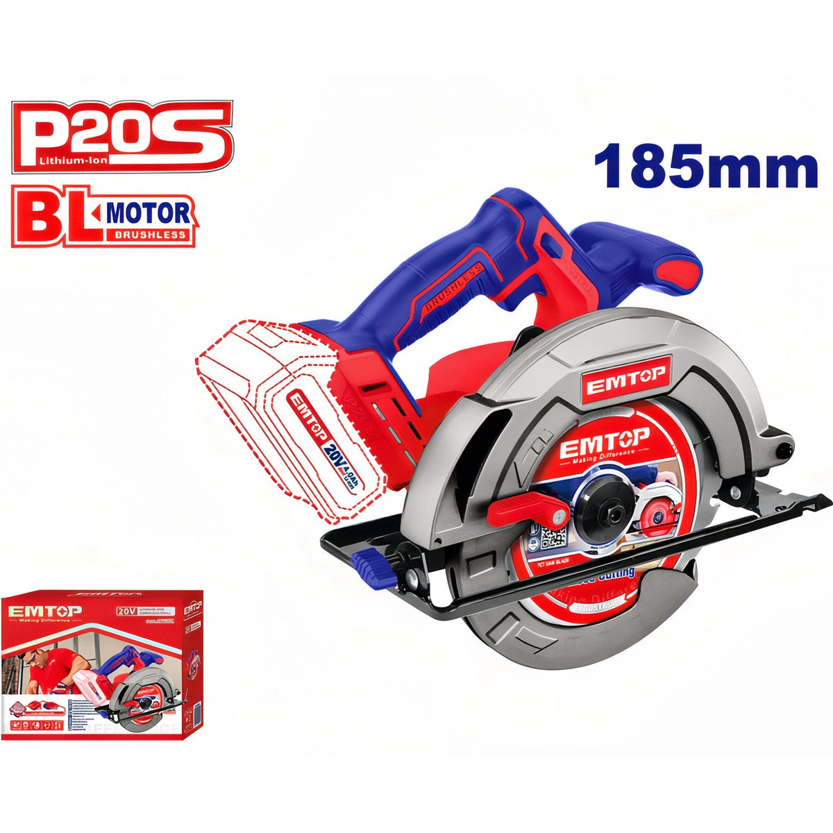 Sierra Circular 185mm Inalámbrica 20V - P20S EMTOP — ELCS1851