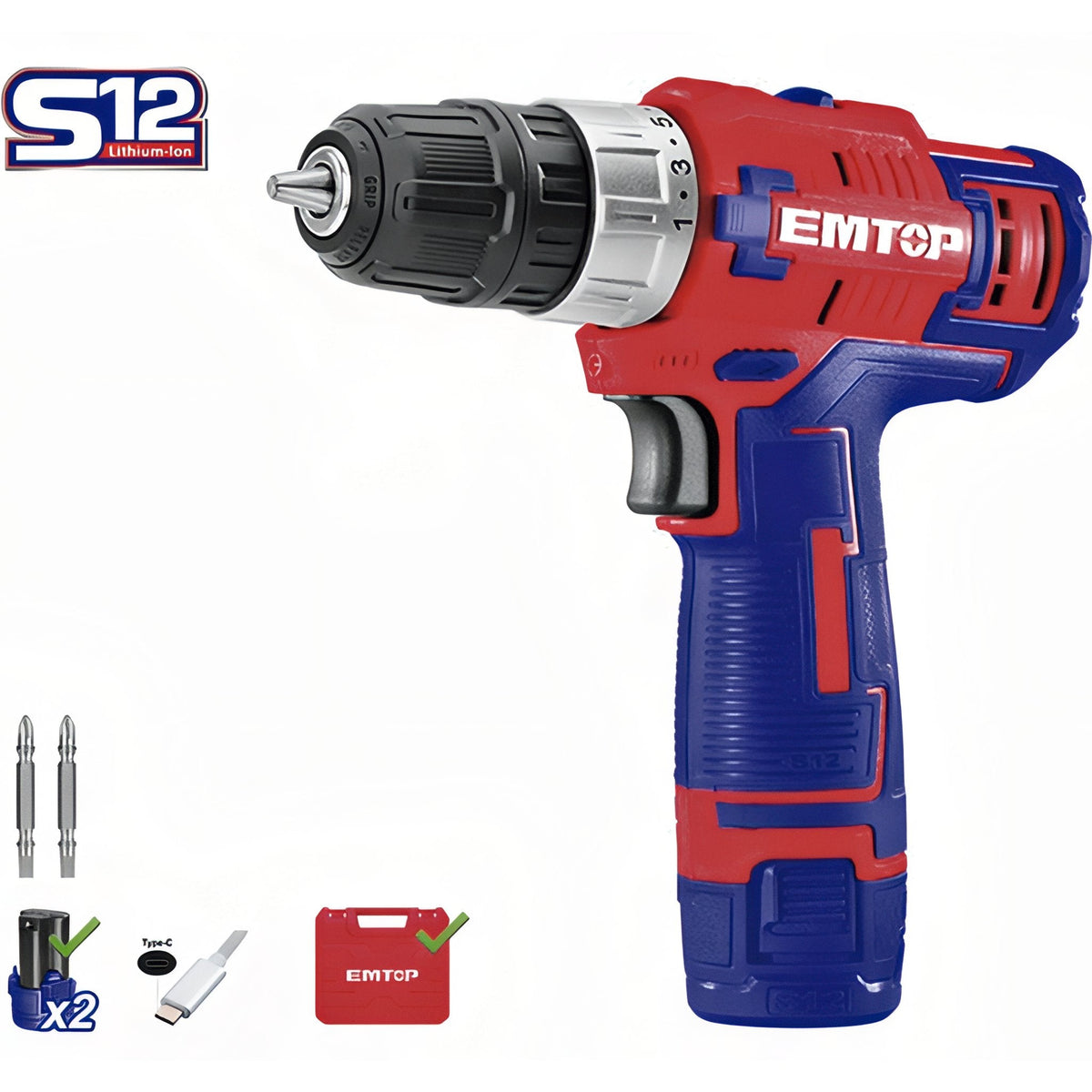 Taladro inalámbrico EMTOP ECDL12620E — 12 V